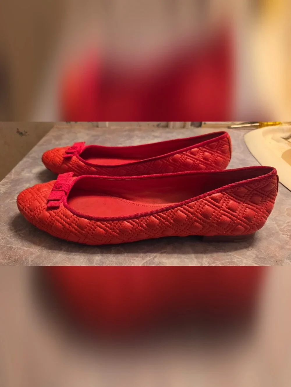 Tory Burch Red Quilted Bow Ballet Flats